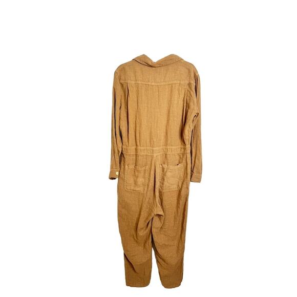 MATE The Label Long Sleeve Linen Buttondown Jumpsuit Sedona Brown Large - Picture 4 of 6